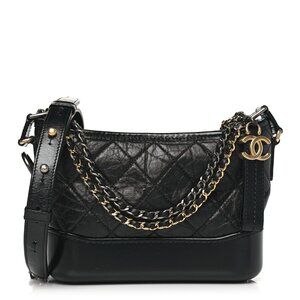 Chanel Aged Calfskin Quilted Small Gabrielle Hobo Black